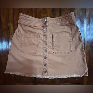 Madewell High Waist Snap Front Skirt Women’s Sz 0 Brown Raw Hem